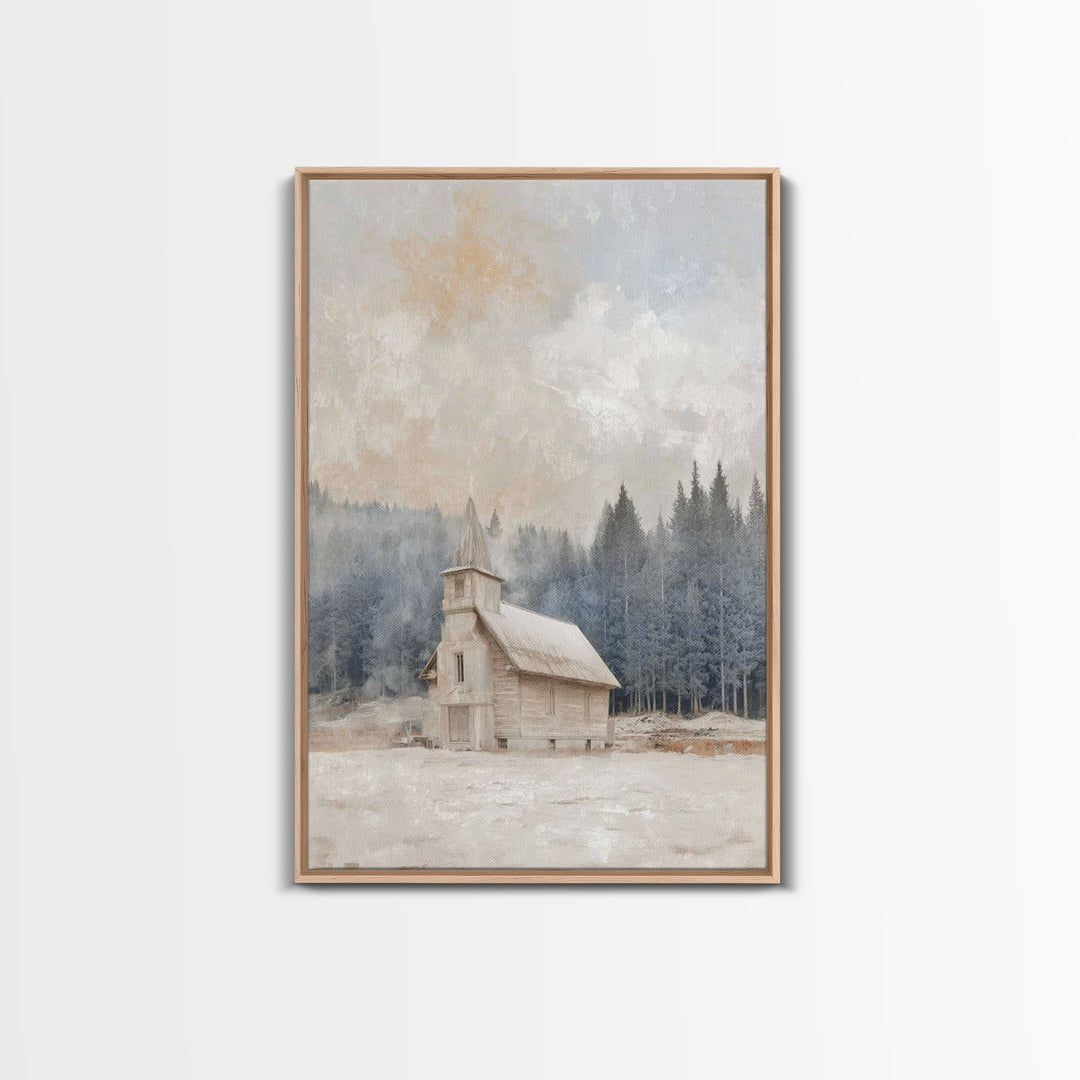 Snowlit Sanctuary, Framed Canvas Print, Christian Art Canvas, Christmas Art Prints, Christian Wall Art, Christian Christmas Decor