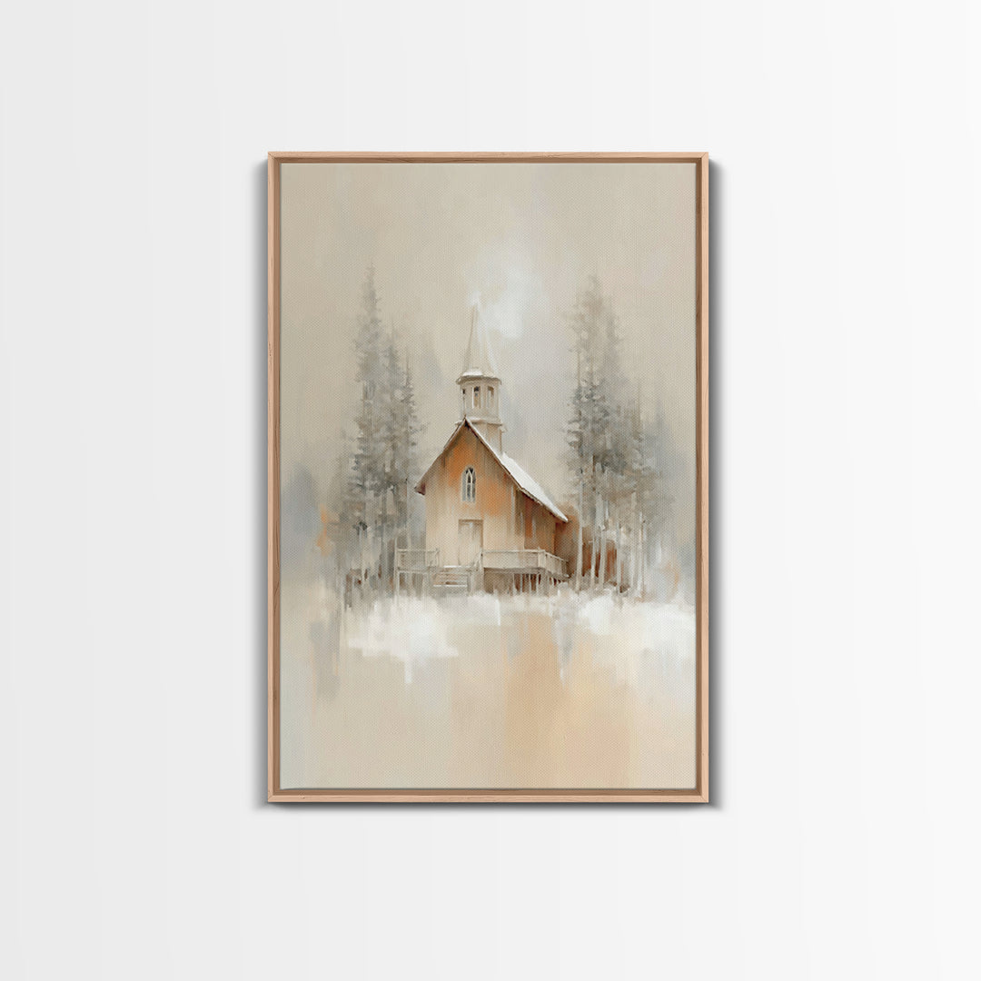 Church In Stillness - Framed Canvas Print - Christian Art Print - Christmas Canvas Wall Art - Christian Art Work - Christian Decor