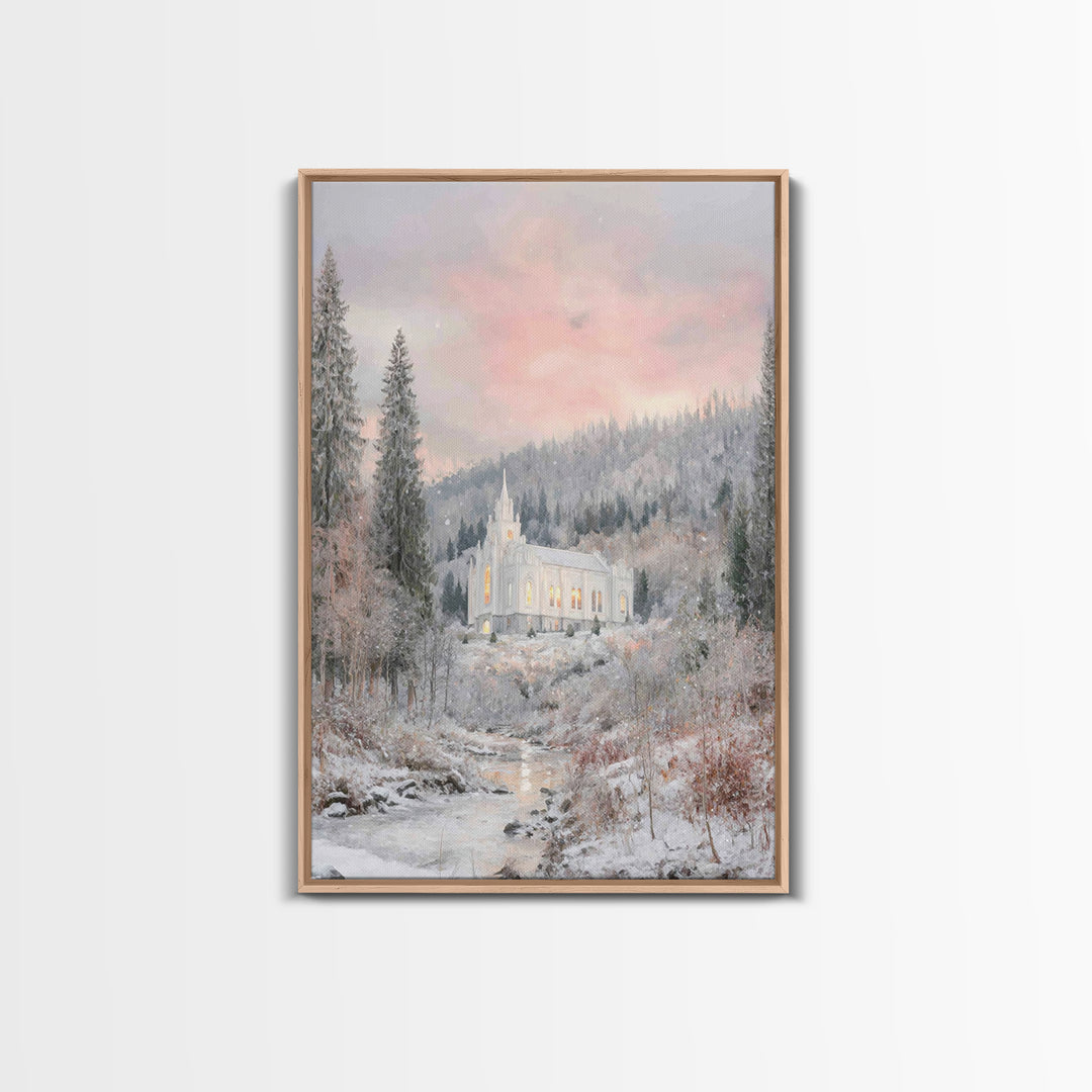 Winter Chapel Light – Framed Canvas Print – Christian Wall Art – Christian Art Canvas – Christmas Art – Christian Christmas Art