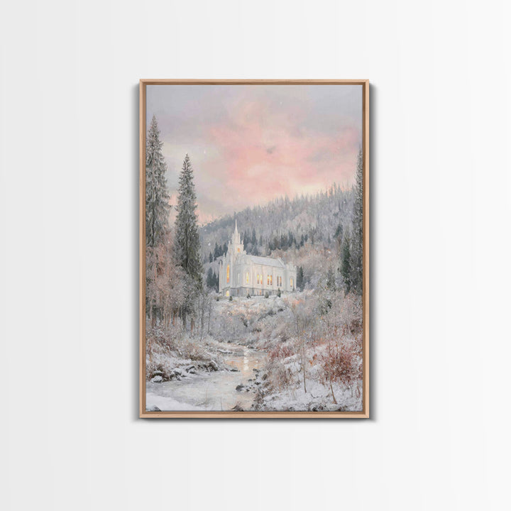 Winter Chapel Light – Framed Canvas Print – Christian Wall Art – Christian Art Canvas – Christmas Art – Christian Christmas Art