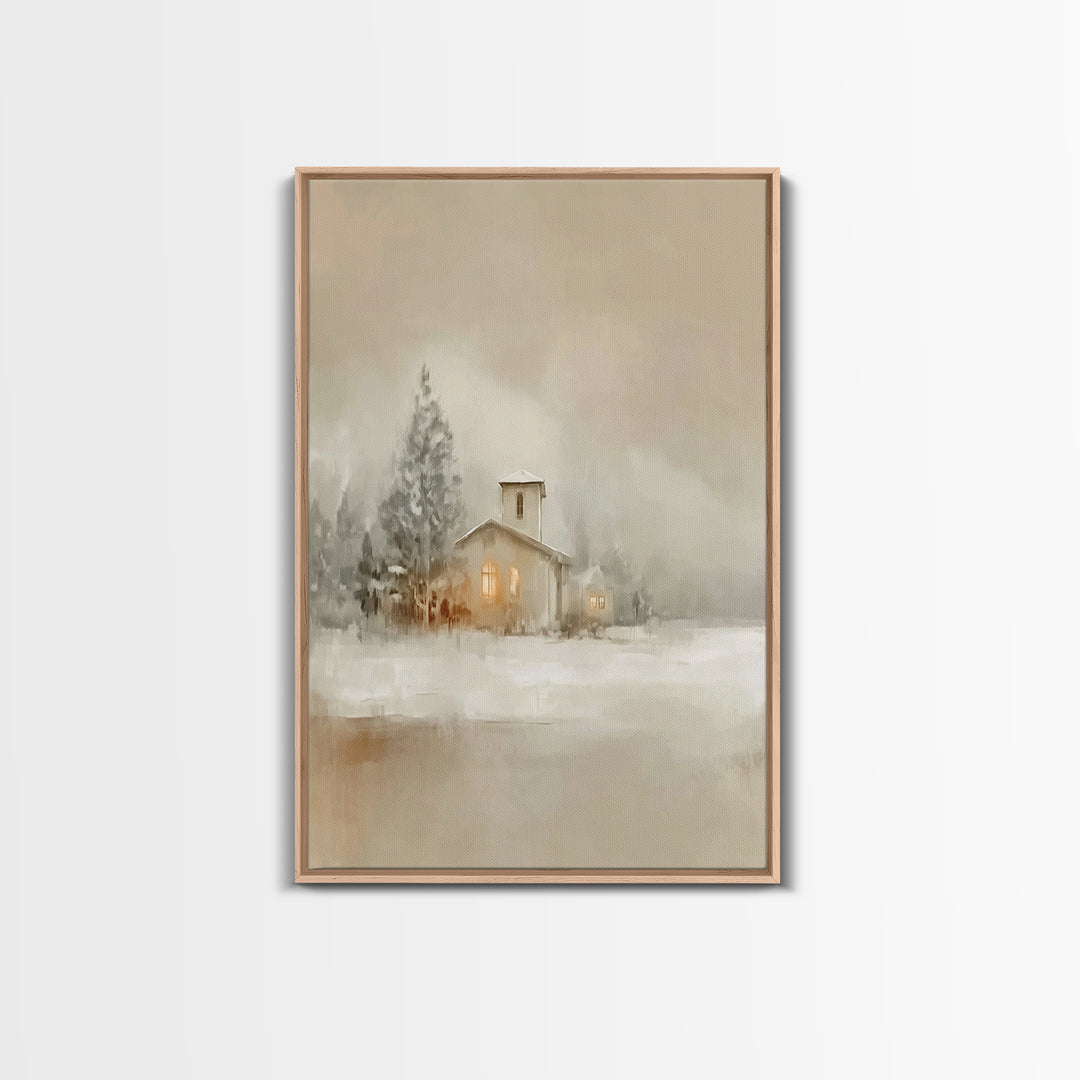 Snowy Church Calm | Framed Canvas Print | Christian Wall Art | Christian Art Canvas | Christmas Art | Christian Christmas Decor