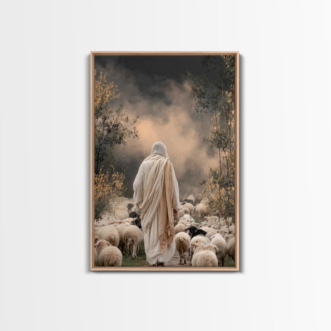 Guiding Shepherd Path – Framed Canvas Print – Jesus Painting – Christian Wall Art – Christian Art Canvas – Pastoral Scenery