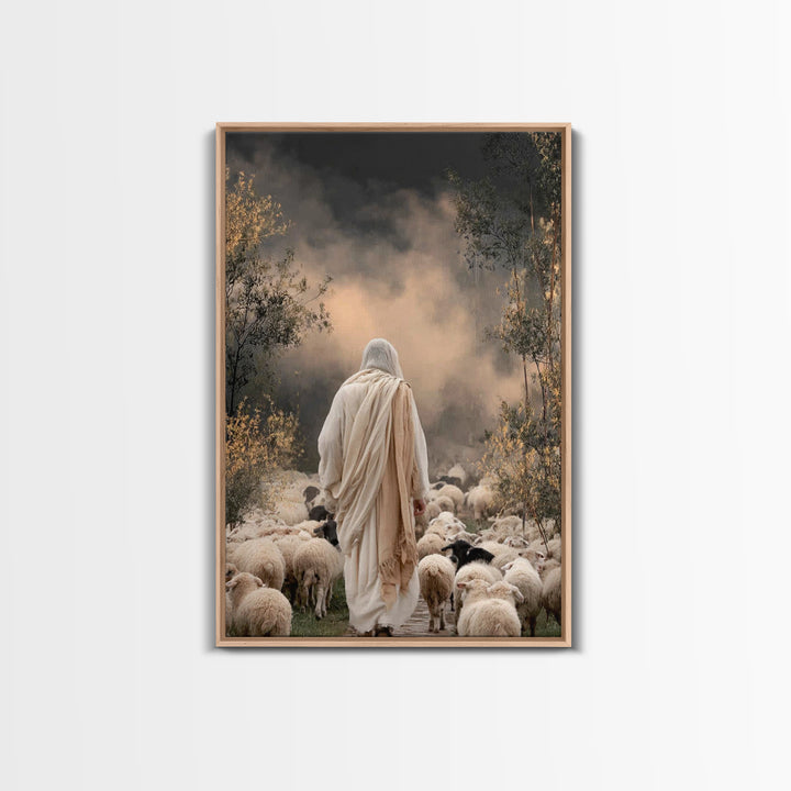 Guiding Shepherd Path – Framed Canvas Print – Jesus Painting – Christian Wall Art – Christian Art Canvas – Pastoral Scenery