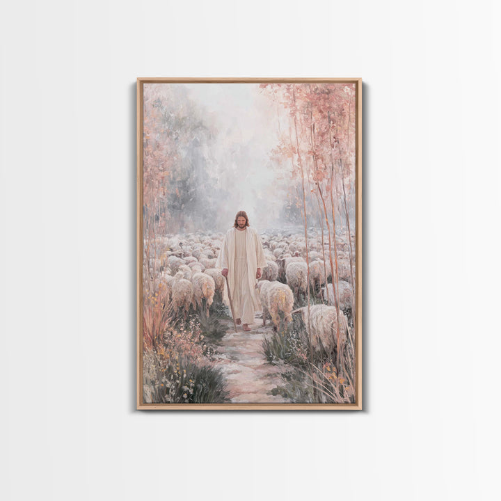 Morning Flock Peace – Framed Canvas Print – Christian Wall Art – Christian Art Canvas – Pastoral Scenery – Christian Decor