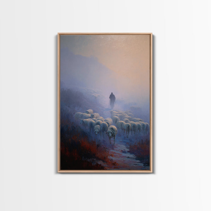Shepherd’s Dawn Path | Framed Canvas Print | Christian Art Canvas | Christian Wall Art | Pastoral Scenery | Moody Christian Art