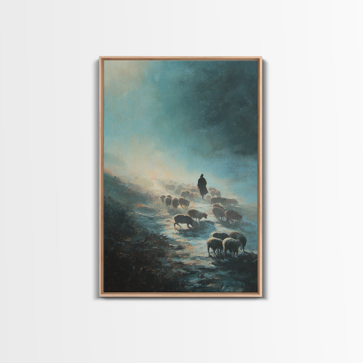 Soft Pasture Journey – Framed Canvas Print – Christian Wall Art – Christian Art Canvas – Pastoral Scenery – Subtle Christian Art