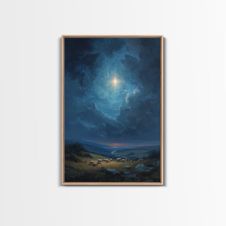 Heavenly Star Rise, Framed Canvas Print, Christian Wall Art, Christmas Art, Christian Art Canvas, Christian Christmas Decor