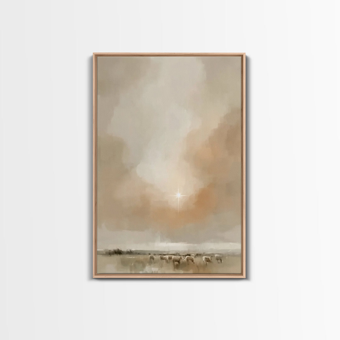 Soft Star Morning | Framed Canvas Print | Christian Christmas Art | Christmas Art | Christian Art Canvas | Minimalist Christian Art