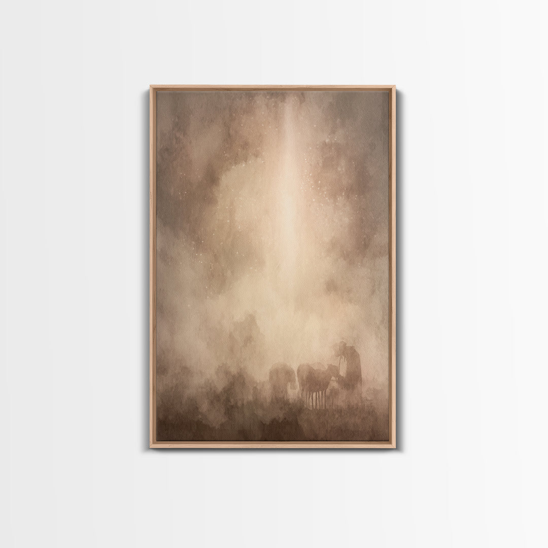 Silent Night Haze – Framed Canvas Print – Christian Art Canvas – Christian Wall Art – Moody Christian Art – Subtle Christian Art