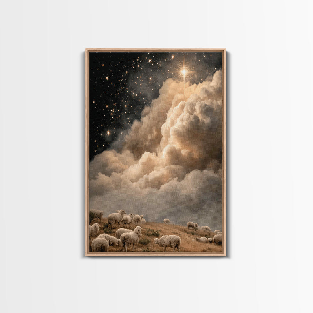 Star Of Bethlehem Glow, Framed Canvas Print, Christmas Art, Christian Wall Art, Christian Art Canvas, Christian Christmas Decor
