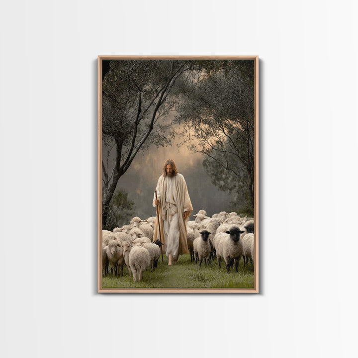 Pastoral Grace – Framed Canvas Print – Jesus Art Print – Christian Wall Art – Christian Art Canvas – Large Jesus Painting – Christian Decor