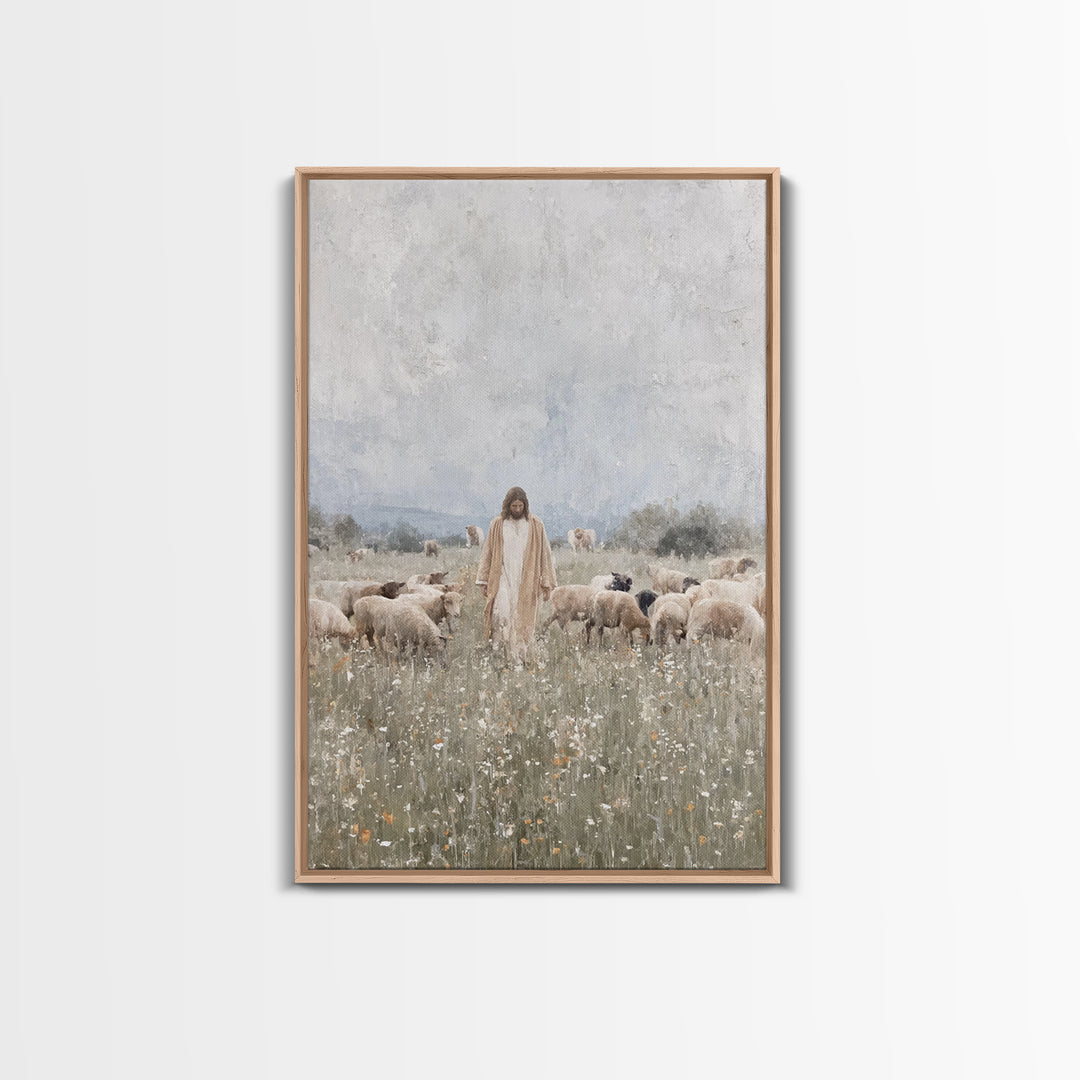 Meadow Of Peace – Framed Canvas Print – Jesus Painting – Christian Art Canvas – Christian Wall Art – Christian Decoration – Subtle Christia