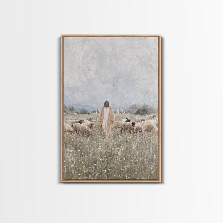Meadow Of Peace – Framed Canvas Print – Jesus Painting – Christian Art Canvas – Christian Wall Art – Christian Decoration – Subtle Christia