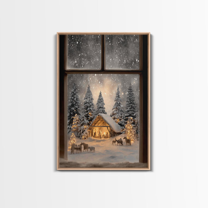 Silent Snow Manger – Framed Canvas Print – Christmas Canvas Wall Art – Christian Christmas Decor – Framed Christmas Art – Christmas Art Pri