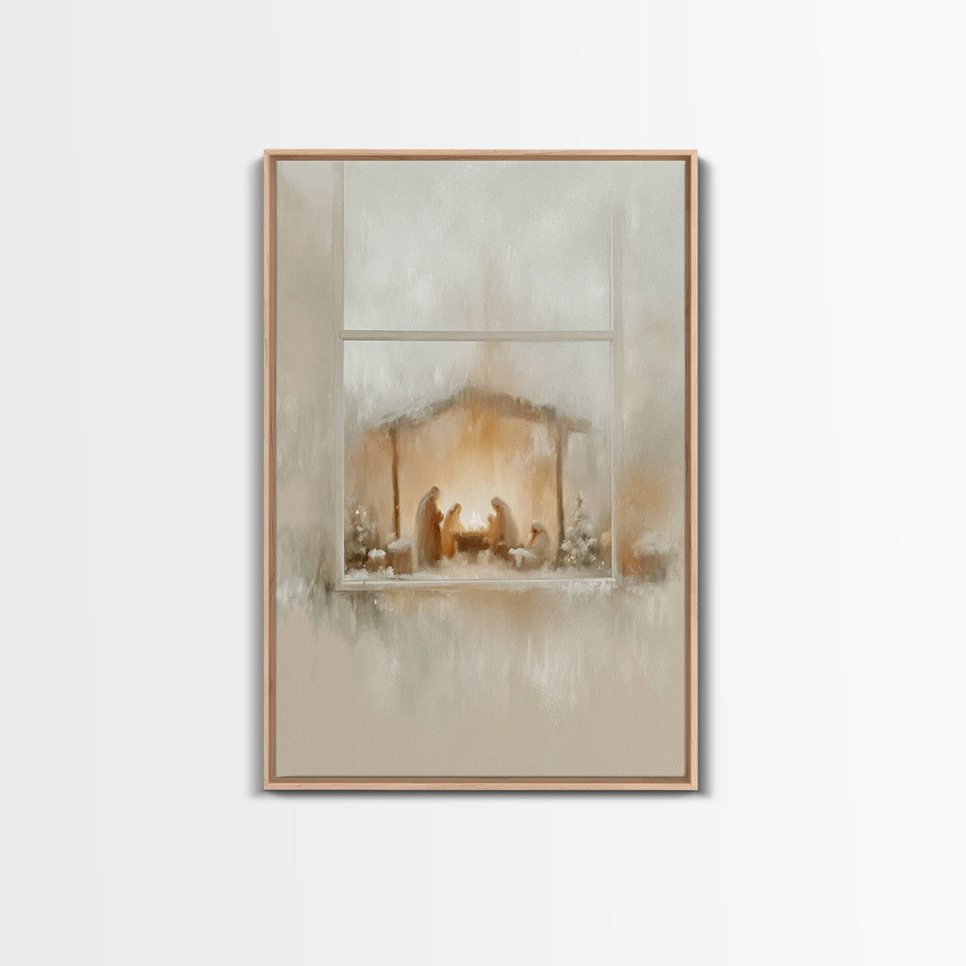 Nativity Glow – Framed Canvas Print – Christian Wall Art – Christian Art Canvas – Jesus Christmas Art – Modern Christian Art