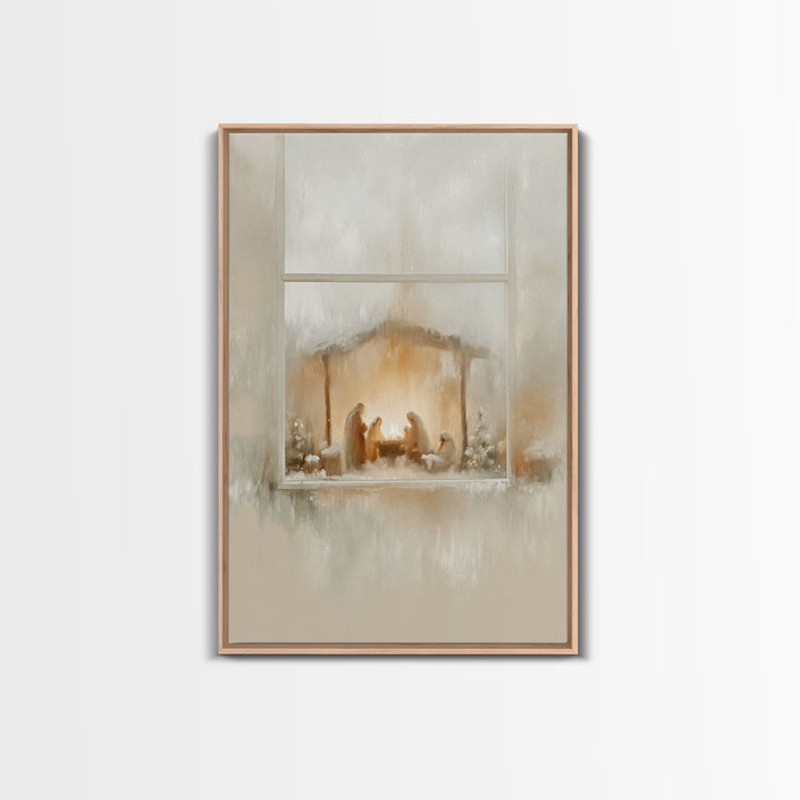 Nativity Glow – Framed Canvas Print – Christian Wall Art – Christian Art Canvas – Jesus Christmas Art – Modern Christian Art