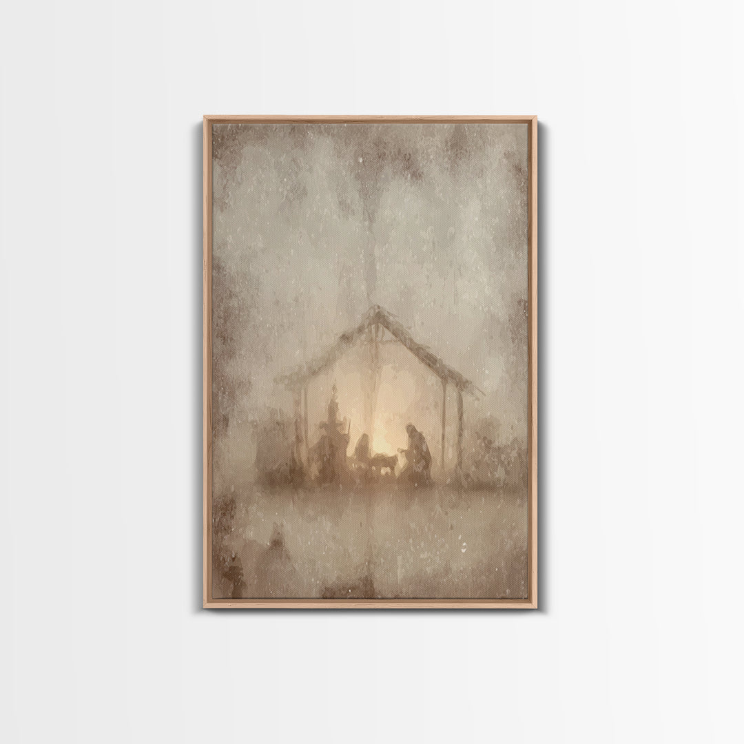 Silent Manger – Framed Canvas Print – Christian Wall Art – Christmas Art Prints – Christian Art Canvas – Moody Christmas Art