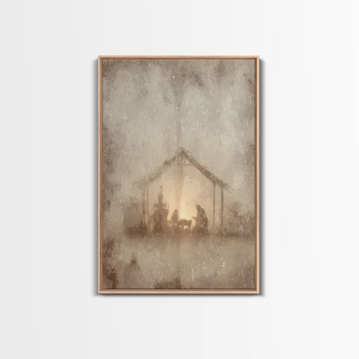 Silent Manger – Framed Canvas Print – Christian Wall Art – Christmas Art Prints – Christian Art Canvas – Moody Christmas Art