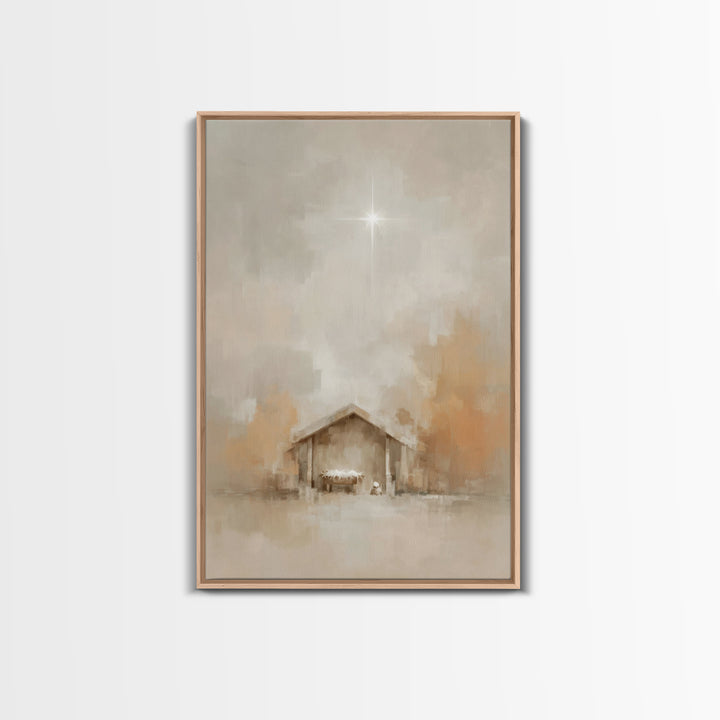 Manger Light – Framed Canvas Print – Christian Wall Art – Christian Christmas Art – Jesus Painting – Christmas Art Prints