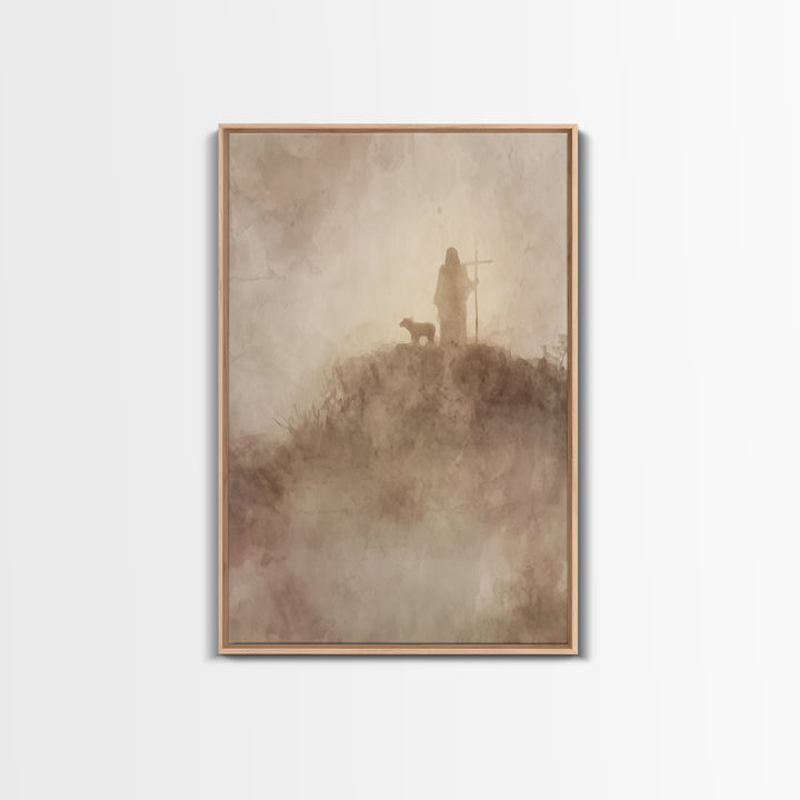 Silent Mist Journey – Framed Canvas Print – Jesus Painting – Christian Art Canvas – Christian Wall Art – Minimalist Christian Art