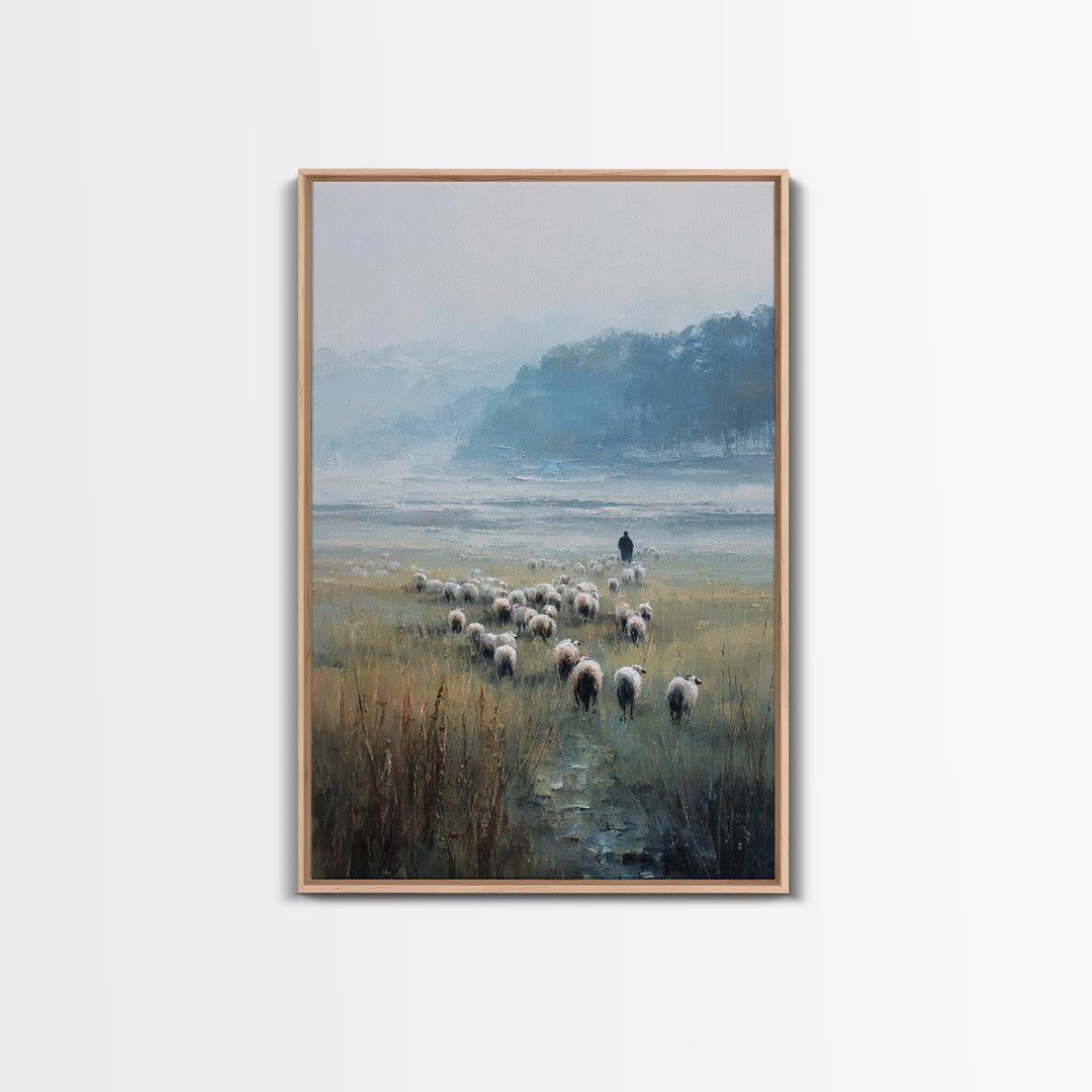 Quiet Shepherd – Framed Canvas Print – Christian Wall Art – Christian Art Canvas – Christian Painting – Christian Art – Pastoral Scenery