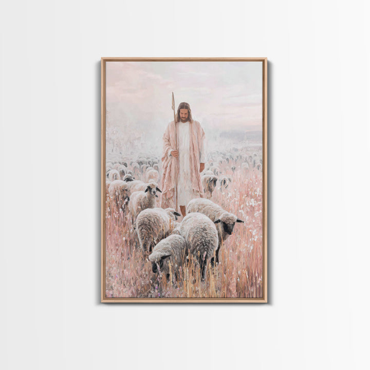Gentle Shepherd | Framed Canvas Print | Christian Wall Art | Jesus Painting | Christian Art Canvas | Subtle Christian Art | Christian Gift