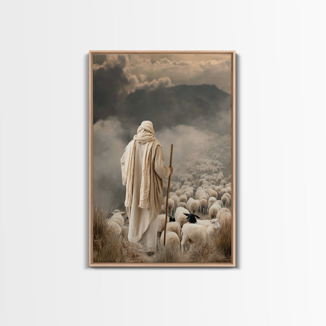 Shepherd’s Watch | Framed Canvas Print | Christian Art Canvas | Christian Wall Art | Jesus Painting | Moody Christian Art | Christian Decor