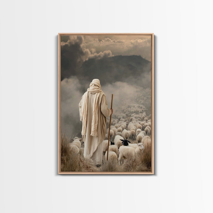 Shepherd’s Watch | Framed Canvas Print | Christian Art Canvas | Christian Wall Art | Jesus Painting | Moody Christian Art | Christian Decor