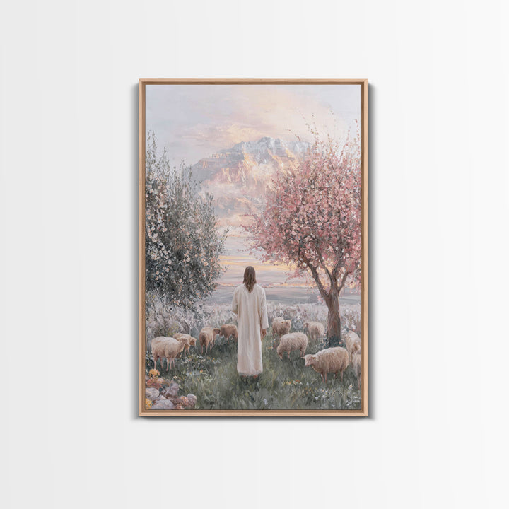 Soft Meadow Light | Framed Canvas Print | Christian Wall Art | Christian Art Canvas | Jesus Painting | Christian Gift