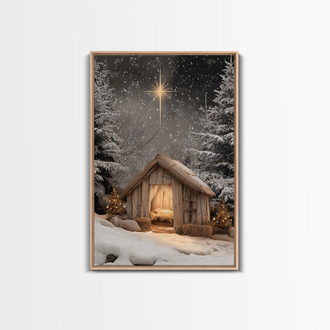 Silent Winter Nativity – Framed Canvas Print – Christian Art Canvas – Christian Christmas Art – Christian Wall Art – Christian Art – Jesus