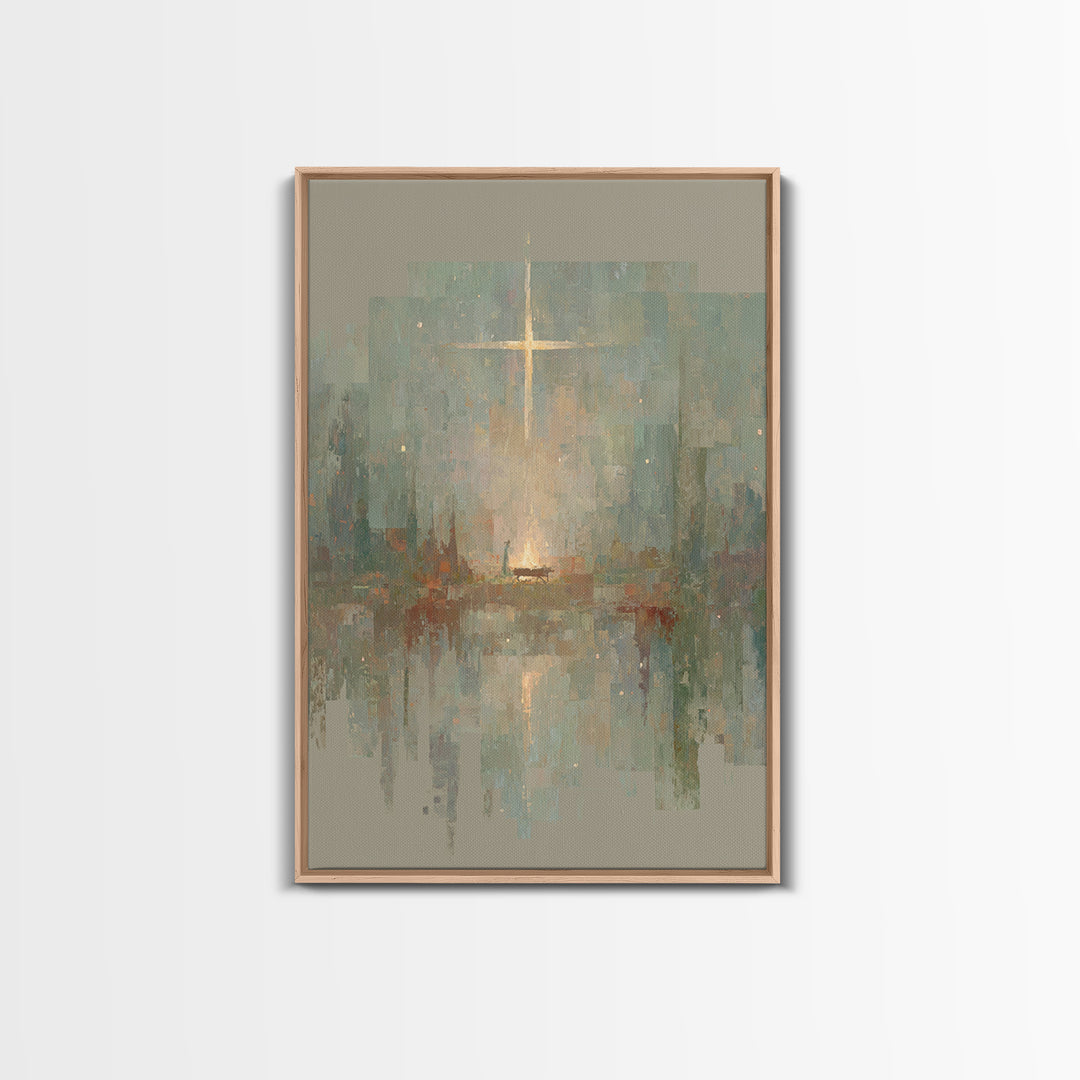 Blessed Manger Light – Framed Canvas Print – Jesus Painting – Christian Art – Christian Wall Art – Christian Art Canvas – Christian Christm