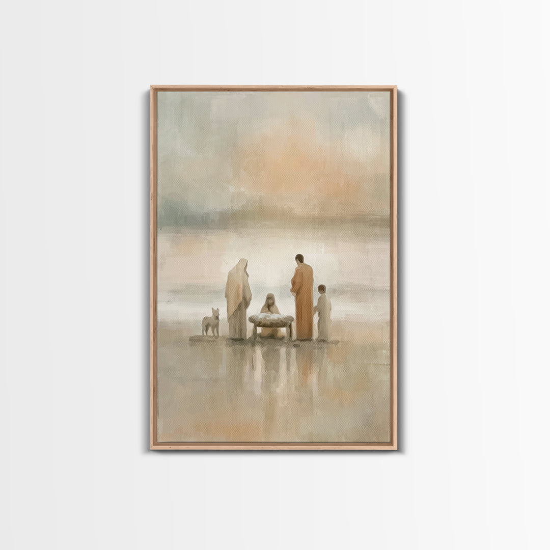 Seaside Nativity Light – Framed Canvas Print – Christian Christmas Art – Christian Art – Christian Wall Art – Jesus Painting – Christian Ar