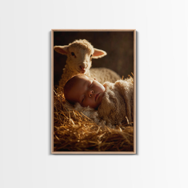 Innocent Lamb Peace – Framed Canvas Print – Christian Christmas Art – Christian Art Canvas – Christian Art – Jesus Painting – Christian Wal