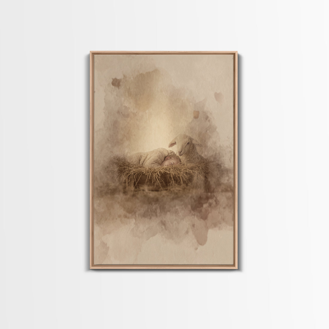 Gentle Manger Rest – Framed Canvas Print – Jesus Painting – Christian Wall Art – Christian Christmas Art – Christian Art Canvas – Christian