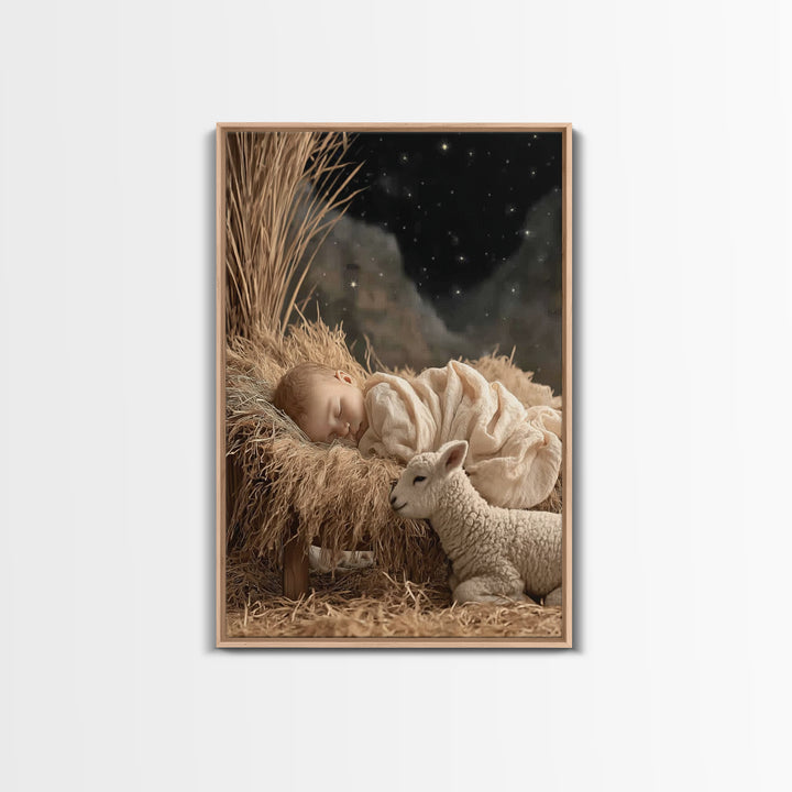 Starry Manger Peace – Framed Canvas Print – Christian Wall Art – Jesus Painting – Christmas Art – Christian Decor – Christian Gift Ideas