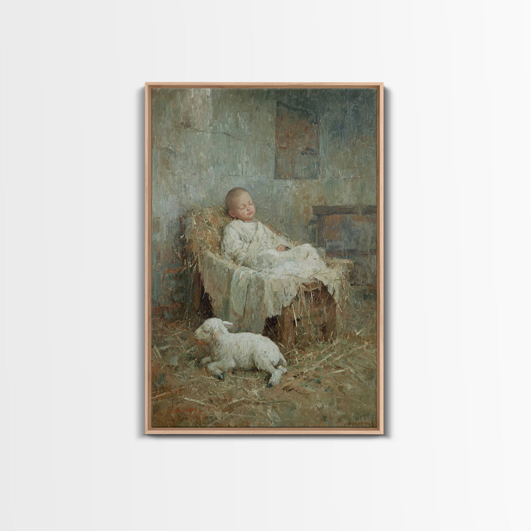 Humble Straw Rest – Framed Canvas Print – Christian Art Canvas – Christmas Wall Art – Jesus Painting – Vintage Christian Art – Christian De