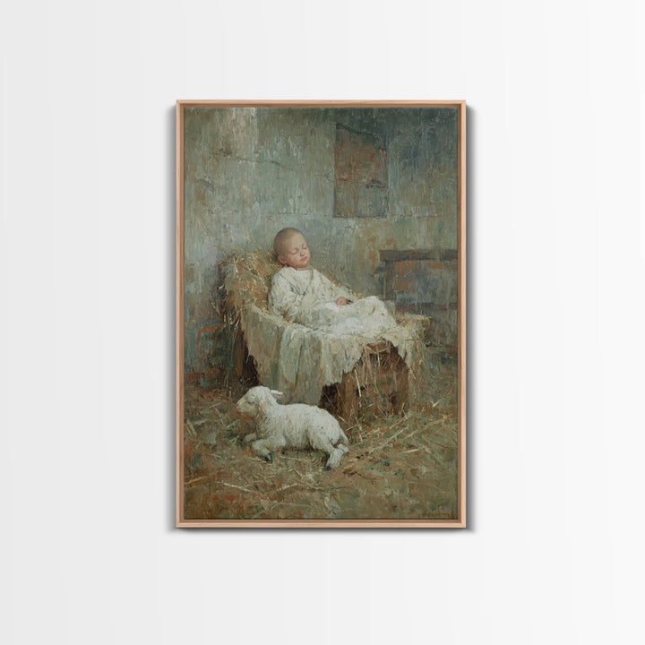 Humble Straw Rest – Framed Canvas Print – Christian Art Canvas – Christmas Wall Art – Jesus Painting – Vintage Christian Art – Christian De