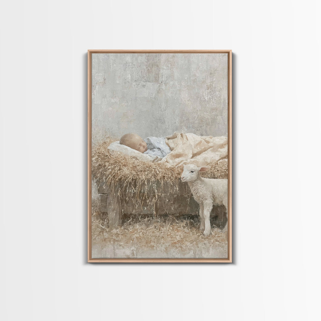 Warm Shepherd Glow – Framed Canvas Print – Christian Art – Christmas Art Framed – Jesus Painting Canvas – Christian Gift Ideas – Christian