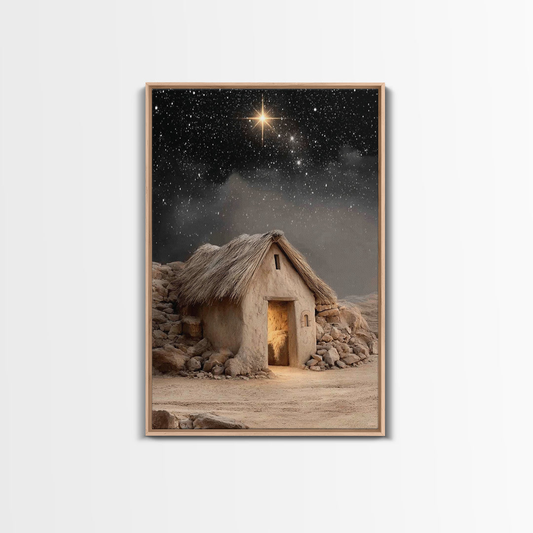 Nativity Mountain Star – Framed Canvas Print – Christian Art Canvas – Christmas Art Prints – Christian Christmas Decor – Jesus Painting – C