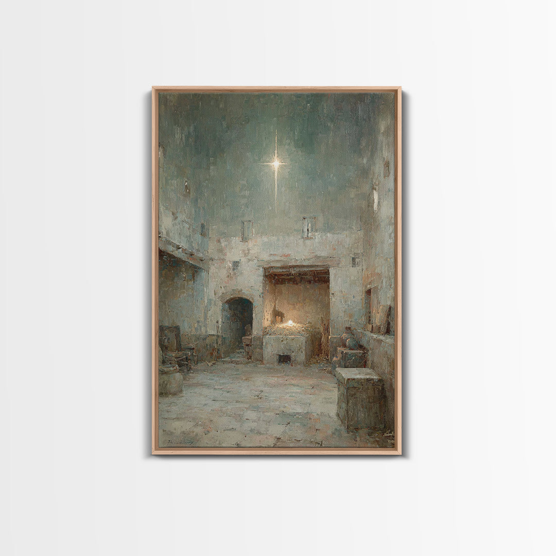 Stable Star Promise – Framed Canvas Print – Christian Wall Art – Framed Christmas Art – Christian Art Canvas – Jesus Painting – Christmas A