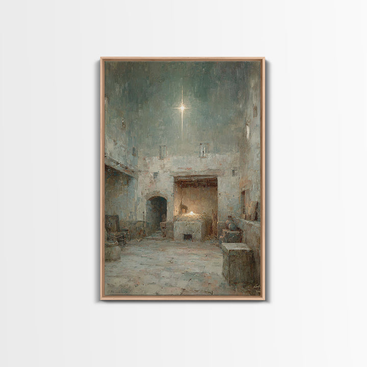 Stable Star Promise – Framed Canvas Print – Christian Wall Art – Framed Christmas Art – Christian Art Canvas – Jesus Painting – Christmas A