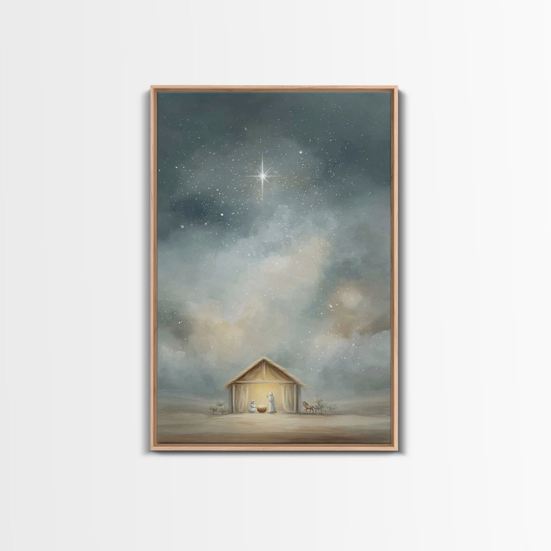 Holy Night Shelter – Framed Canvas Print – Christian Christmas Art – Christian Wall Art – Christmas Art Prints – Jesus Art Print – Christia