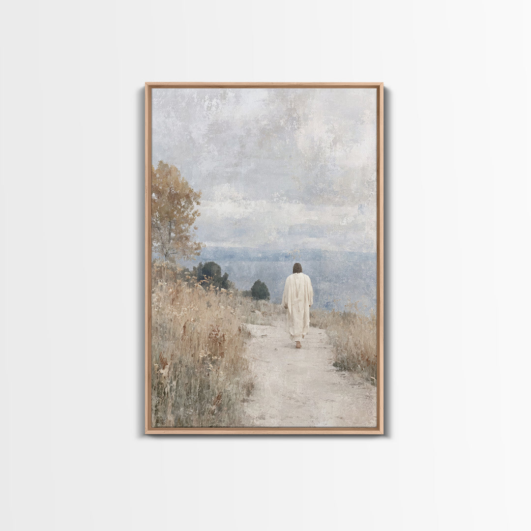 Quiet Meadow Journey – Framed Canvas Print – Christian Wall Art – Christian Art Work – Jesus Canvas Art – Minimalist Christian Art – Christ
