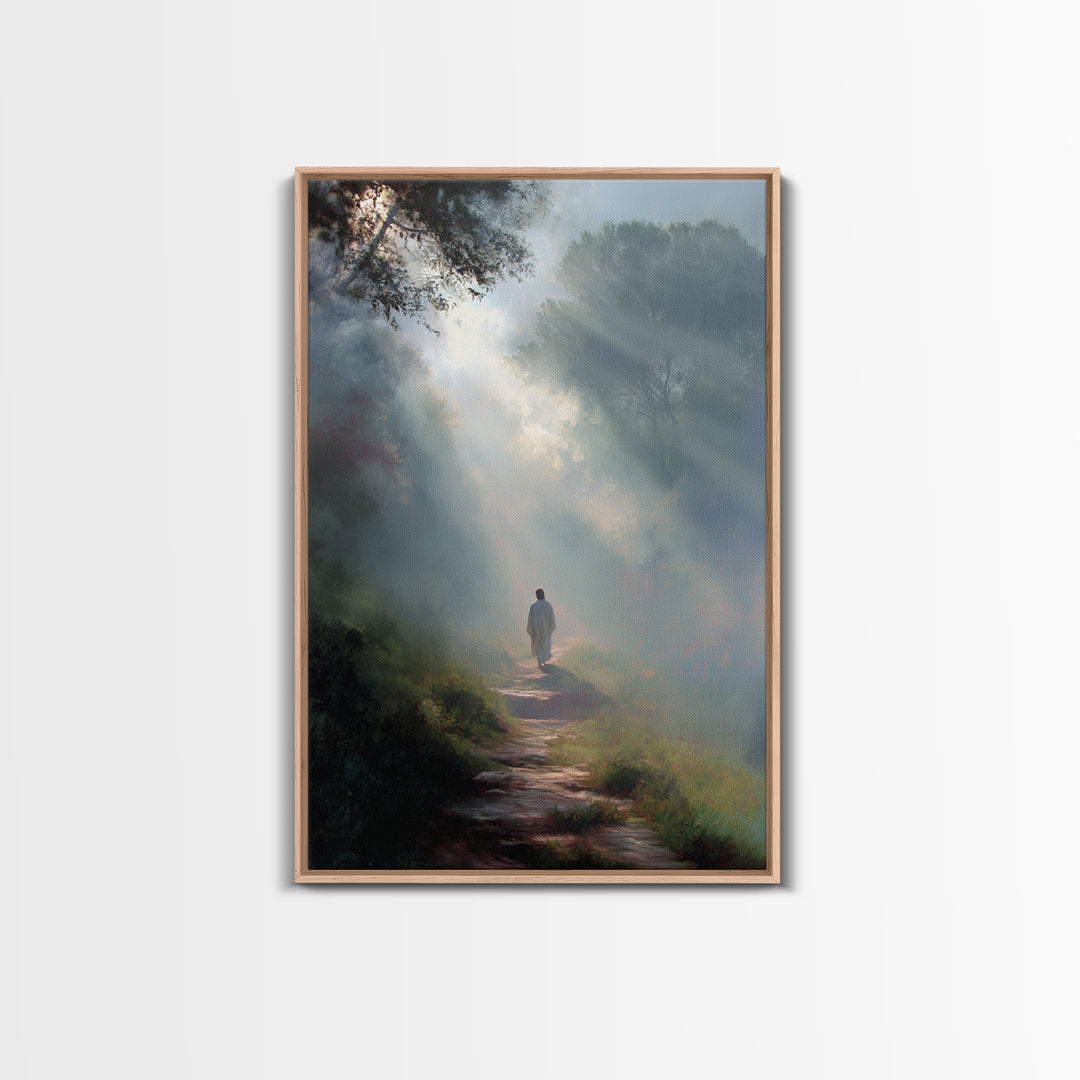 Misty Forest Light – Framed Canvas Print – Christian Wall Art – Jesus Painting Canvas – Moody Christian Art – Christian Art Gift – Large Ch