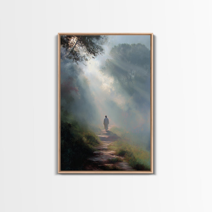 Misty Forest Light – Framed Canvas Print – Christian Wall Art – Jesus Painting Canvas – Moody Christian Art – Christian Art Gift – Large Ch