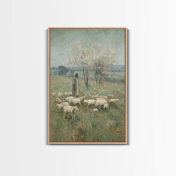 Pasture Of Peace | Framed Canvas Print | Christian Art Canvas | Jesus Painting | Christian Wall Art | Vintage Christian Art