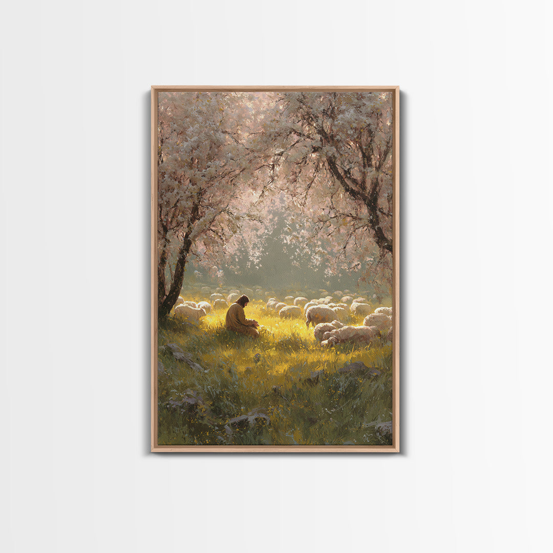 Golden Meadow Light | Framed Canvas Print | Christian Wall Art | Christian Art Canvas | Jesus Painting | Christian Home Decor