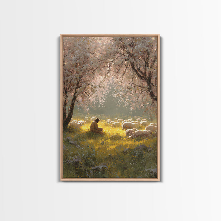 Golden Meadow Light | Framed Canvas Print | Christian Wall Art | Christian Art Canvas | Jesus Painting | Christian Home Decor