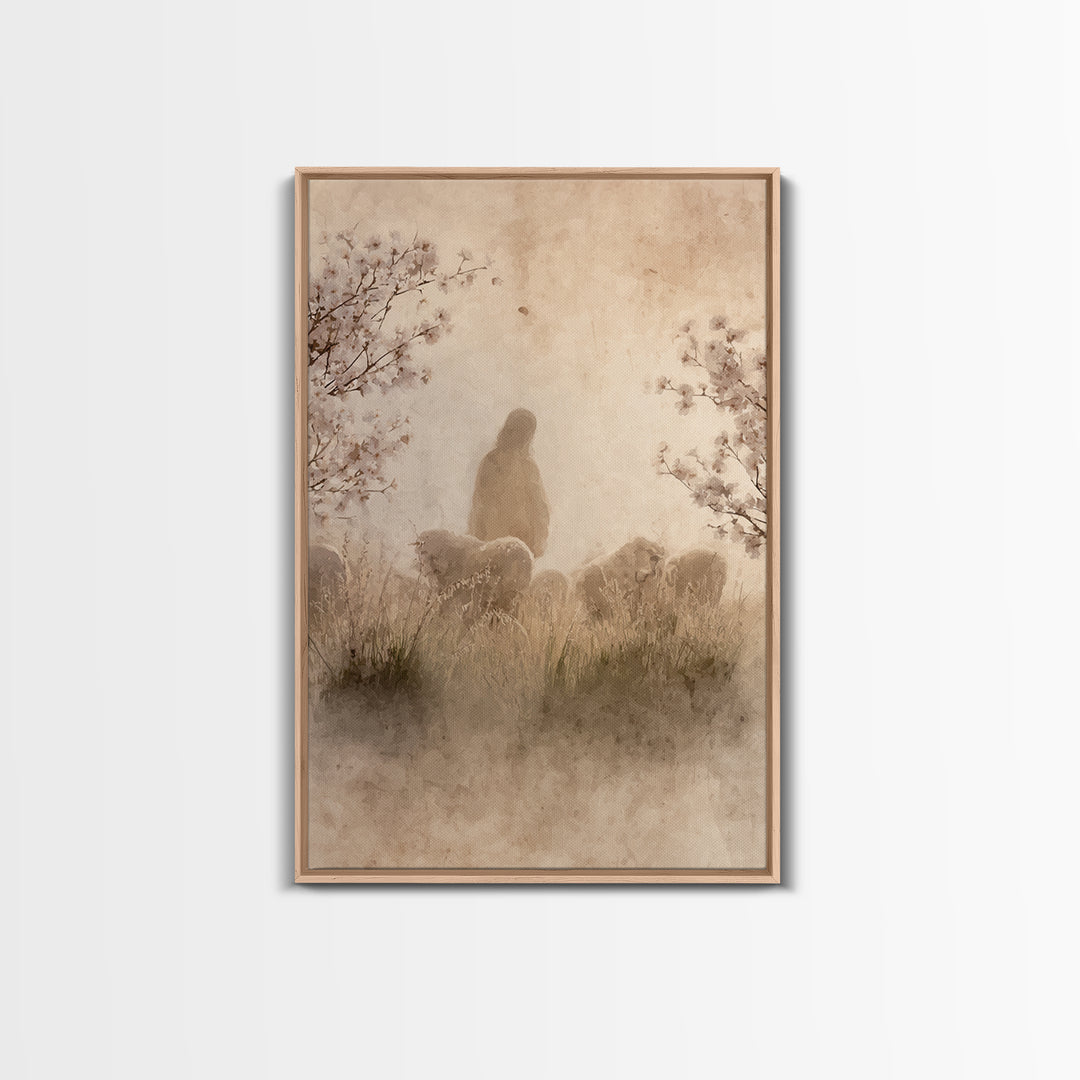 Silent Shepherd, Framed Canvas Print, Christian Art Painting, Christian Wall Art, Jesus Canvas Art, Christian Gift