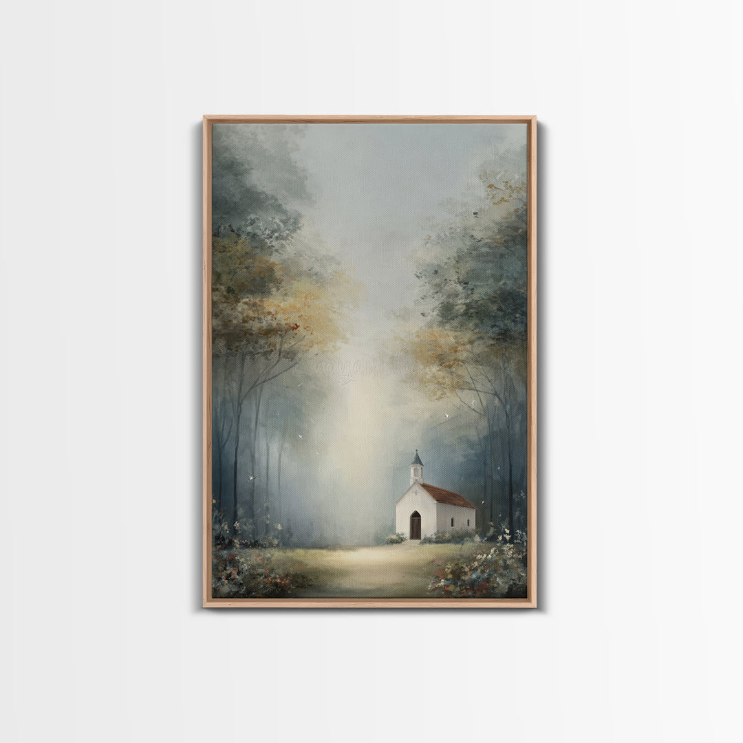 Blossoming Chapel | Framed Canvas Print | Christian Art Canvas | Christian Wall Art | Christian Decor | Modern Christian Art